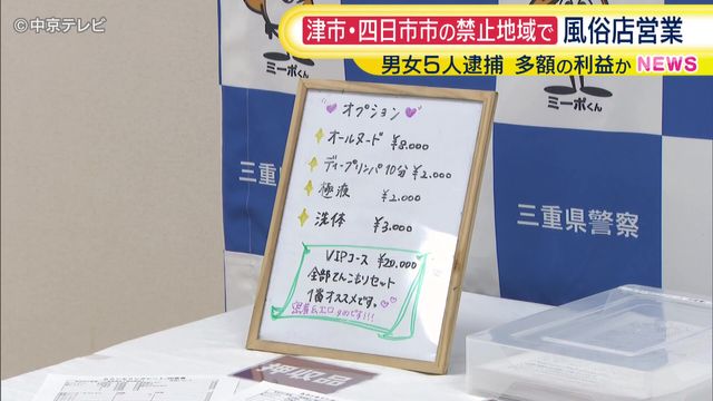 三重県内の禁止地域で営業の疑い 風俗店経営の男女5人を逮捕 多額の利益か 暴力団との関係含め捜査