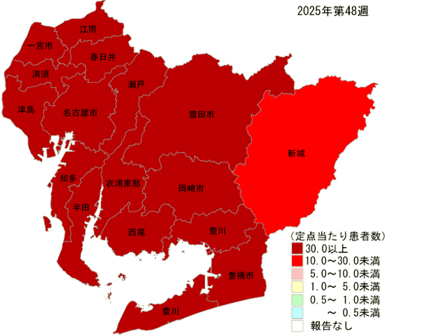 【愛知県】インフルエンザ報告数9084人　前週の0.93倍で今シーズン初の減少＜11月24日～30日の感染症情報＞