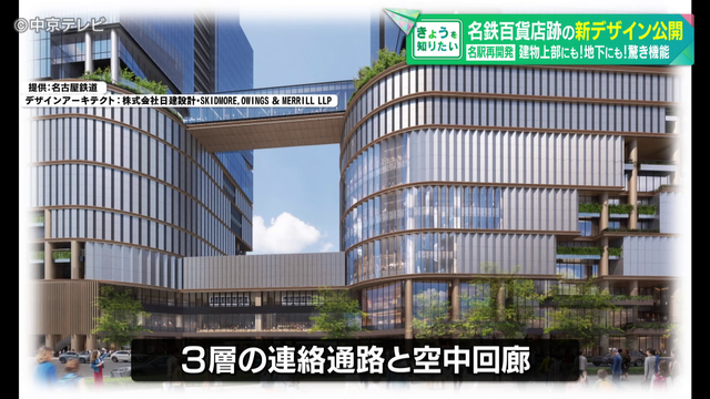 名古屋駅再開発 名鉄百貨店跡の新デザイン公開 建物上部にも!地下にも!驚き機能 2033年度に第1期の工事を完了、一部がオープン