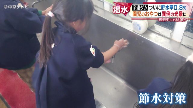 宇連ダムついに貯水率0.8％ 園児のおやつは異例の光景に 来週中にも枯渇か