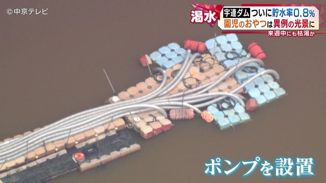 宇連ダムついに貯水率0.8％ 園児のおやつは異例の光景に 来週中にも枯渇か