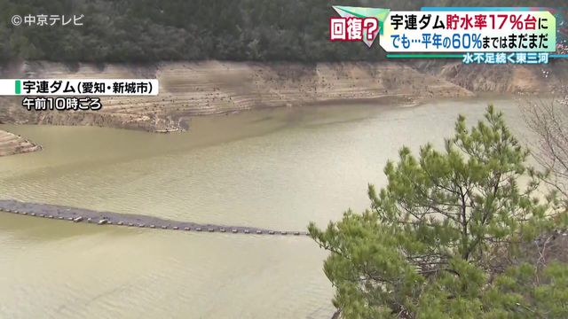 水不足続く東三河　宇連ダム貯水率17％台に　平年の60％まではまだまだ