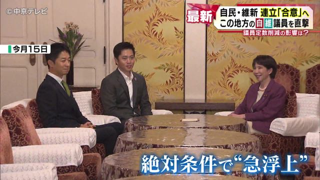 自民・維新連立「合意」へ 東海地方の自維議員を直撃 議員定数削減の影響は?