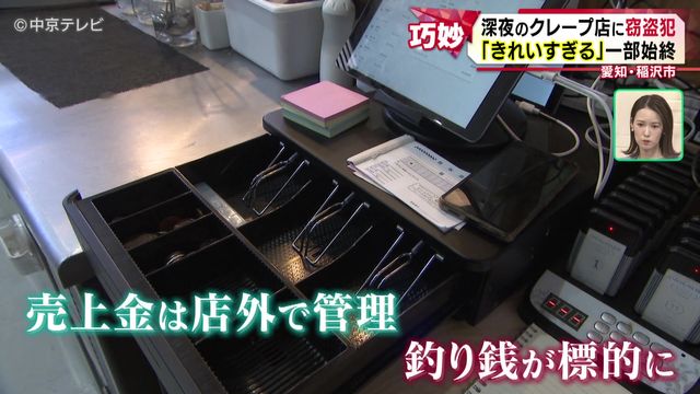「閉店後、３度の会計の記録」深夜のクレープ店に窃盗犯  愛知・稲沢市