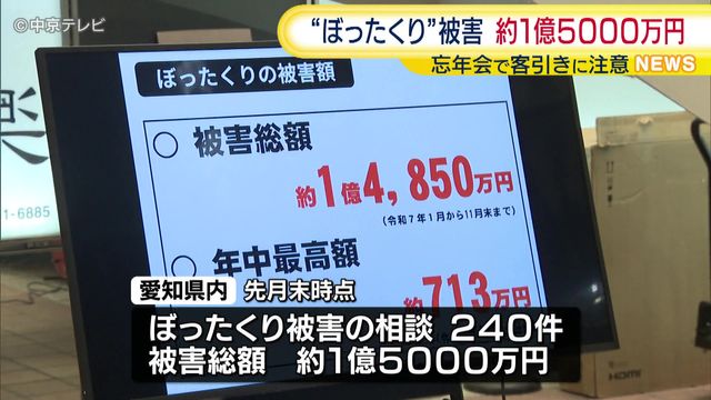 忘年会シーズン前に“ぼったくり”に注意呼びかけ　被害総額約1億5000万円　客引きに紹介された店で被害多数　愛知
