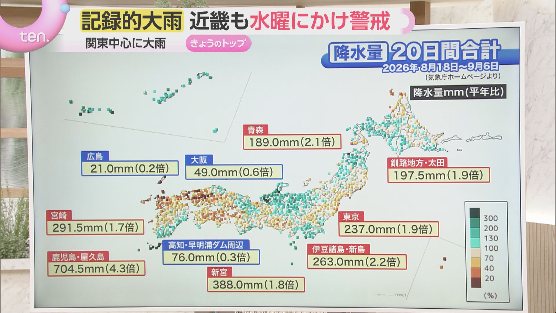 蓬莱さんの天気解説】記録的大雨 秋雨前進が停滞し、関東中心に大雨